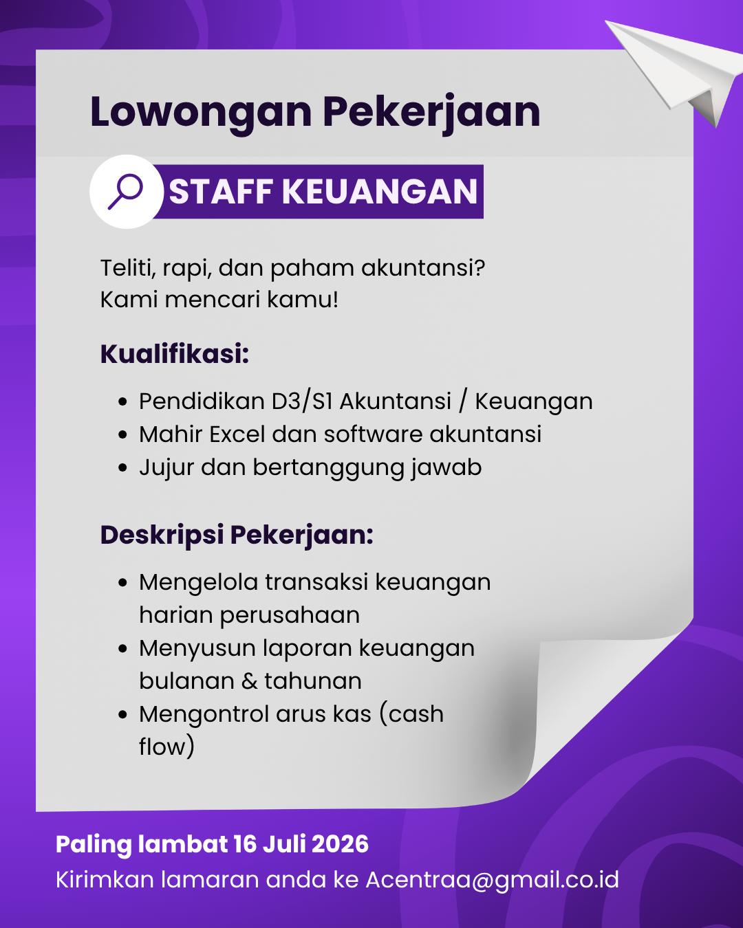 Staff Keuangan Acentraa